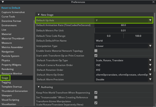 Set Default Up Axis