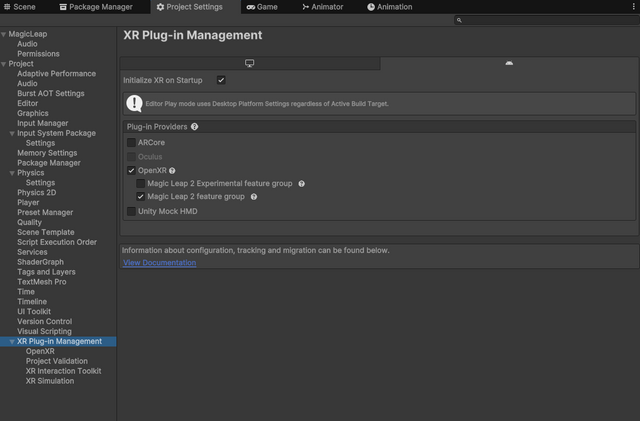 OpenXR enabled under the Android tab in XR Plug-in Management