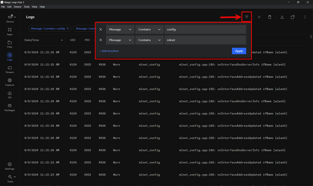 ML Hub 3 Log Filtering