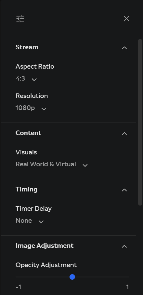 Top Half of Stream Settings Menu