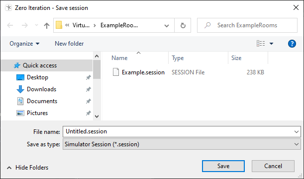 Save a Session Dialogue Window