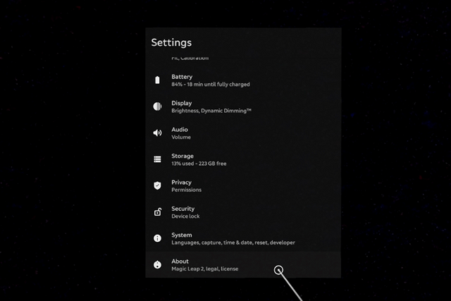 About section in Settings