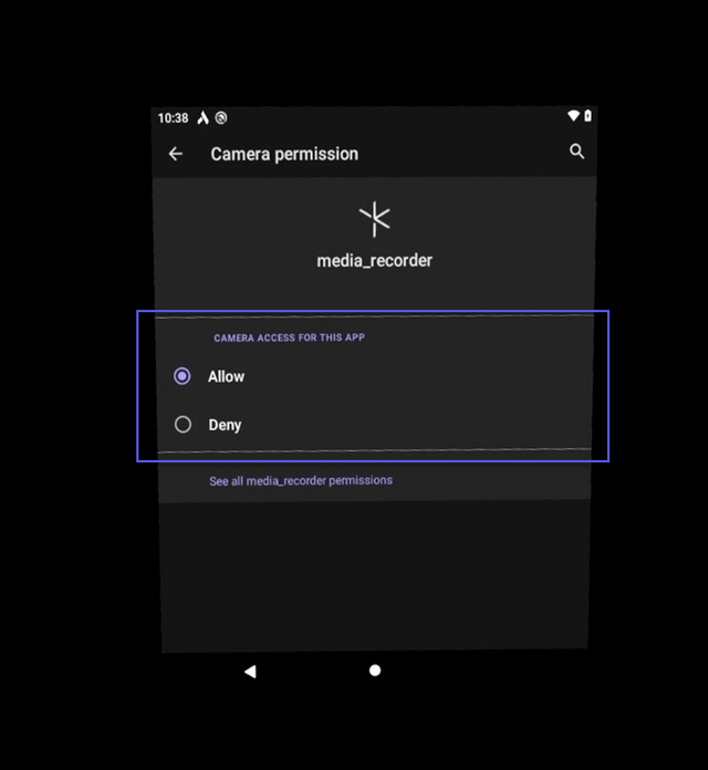 Camera Privacy Settings for the Media Recorder application
