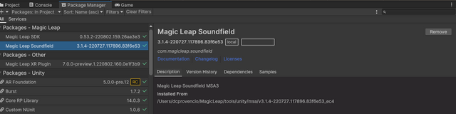 Unity Soundfield install from Magic Leap Hub