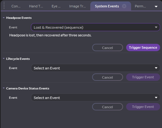 System Events Panel