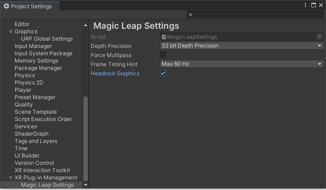 Toggle Graphics under Magic Leap Settings