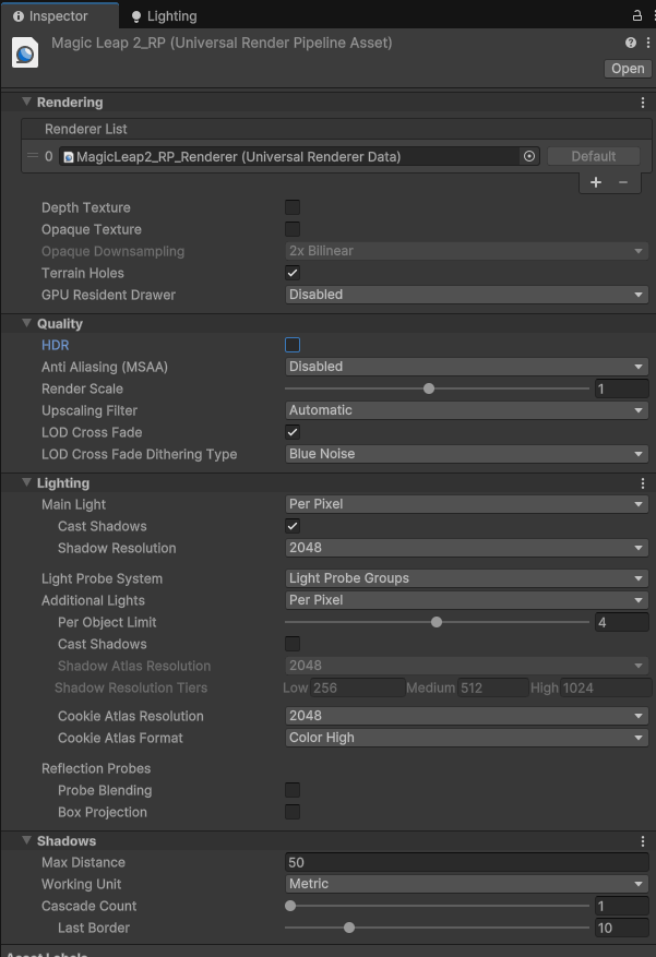 URP asset in the examples project