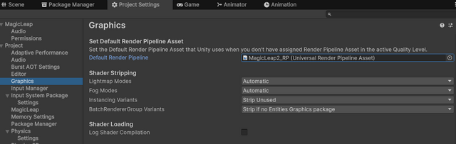 The Scriptable Render Pipeline Settings field