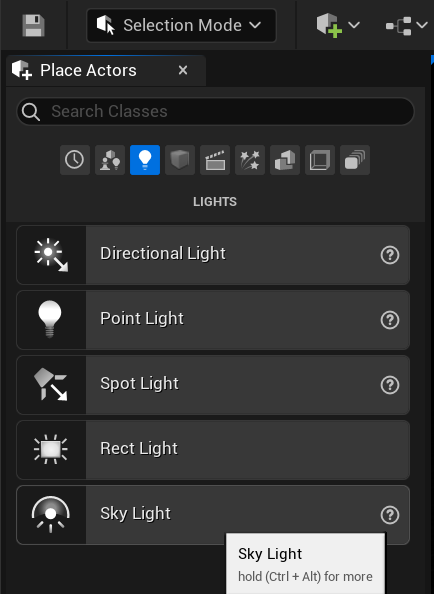 Select a sky light from the Lights menu