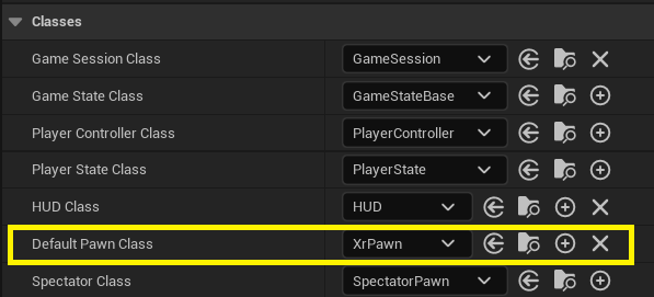 Set the default pawn class in the Classes menu