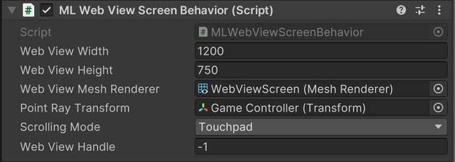 WebViewScreen Behavior Script Component