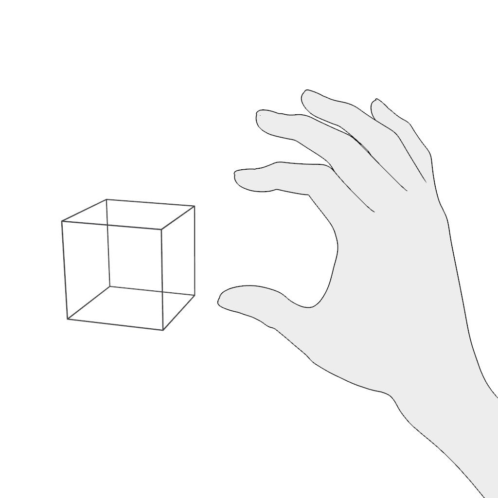 This short animation shows a user’s hand moving a virtual cube by grasping it between the thumb and index finger and releasing it after placing it in a new position.